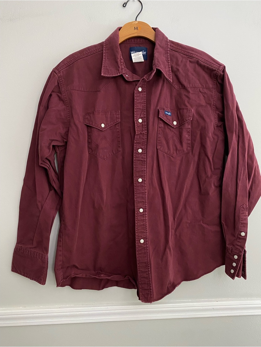 Vintage Wrangler Western Brushpopper Maroon Long Sleeve Shirt - XL